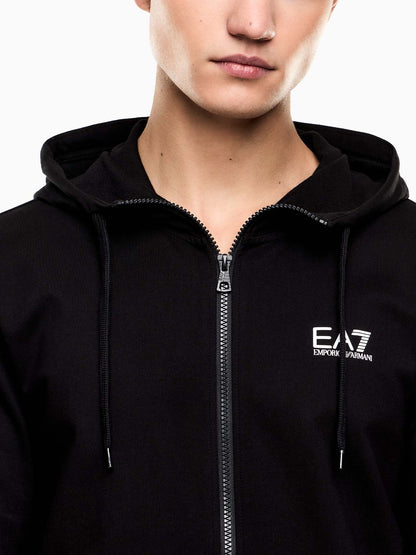 Felpa con zip e cappuccio EA7 Emporio Armani da uomo in nero