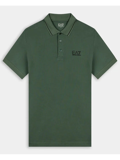 Polo verde da uomo Ea7 Emporio Armani in piqué di cotone stretch
