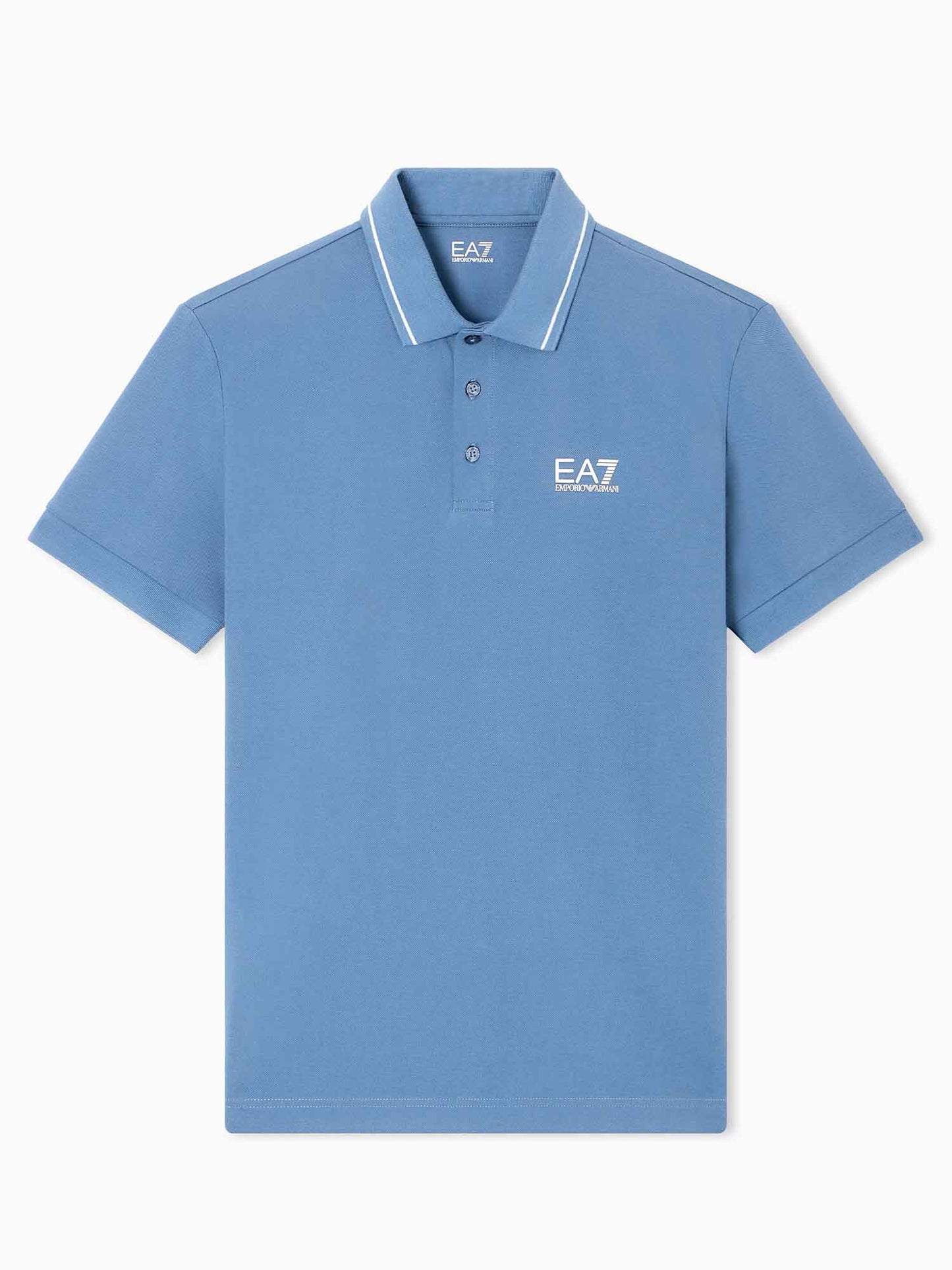 Polo slim fit EA7 Emporio Armani in cotone stretch azzurra da uomo
