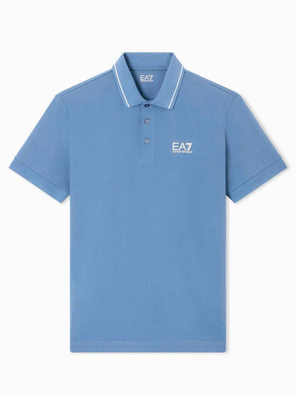 Polo slim fit EA7 Emporio Armani in cotone stretch azzurra da uomo