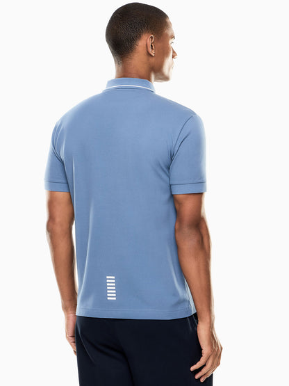 Polo slim fit EA7 Emporio Armani in cotone stretch azzurra da uomo