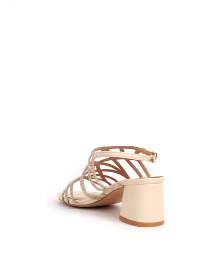 Eleganti sandali beige da donna Clyo' con tacco e brillantini