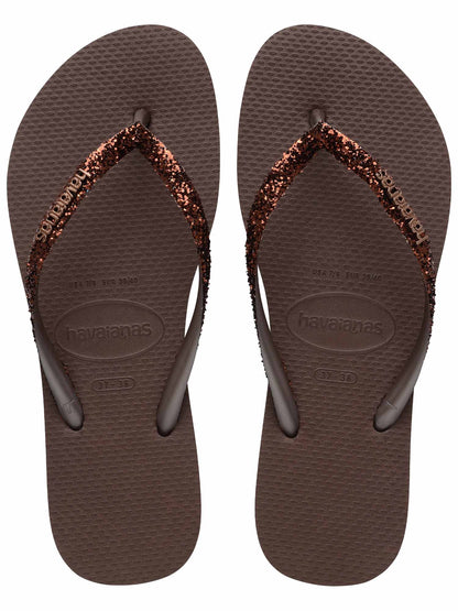 Havaianas Slim Glitter, ciabatte donna marroni con glitter
