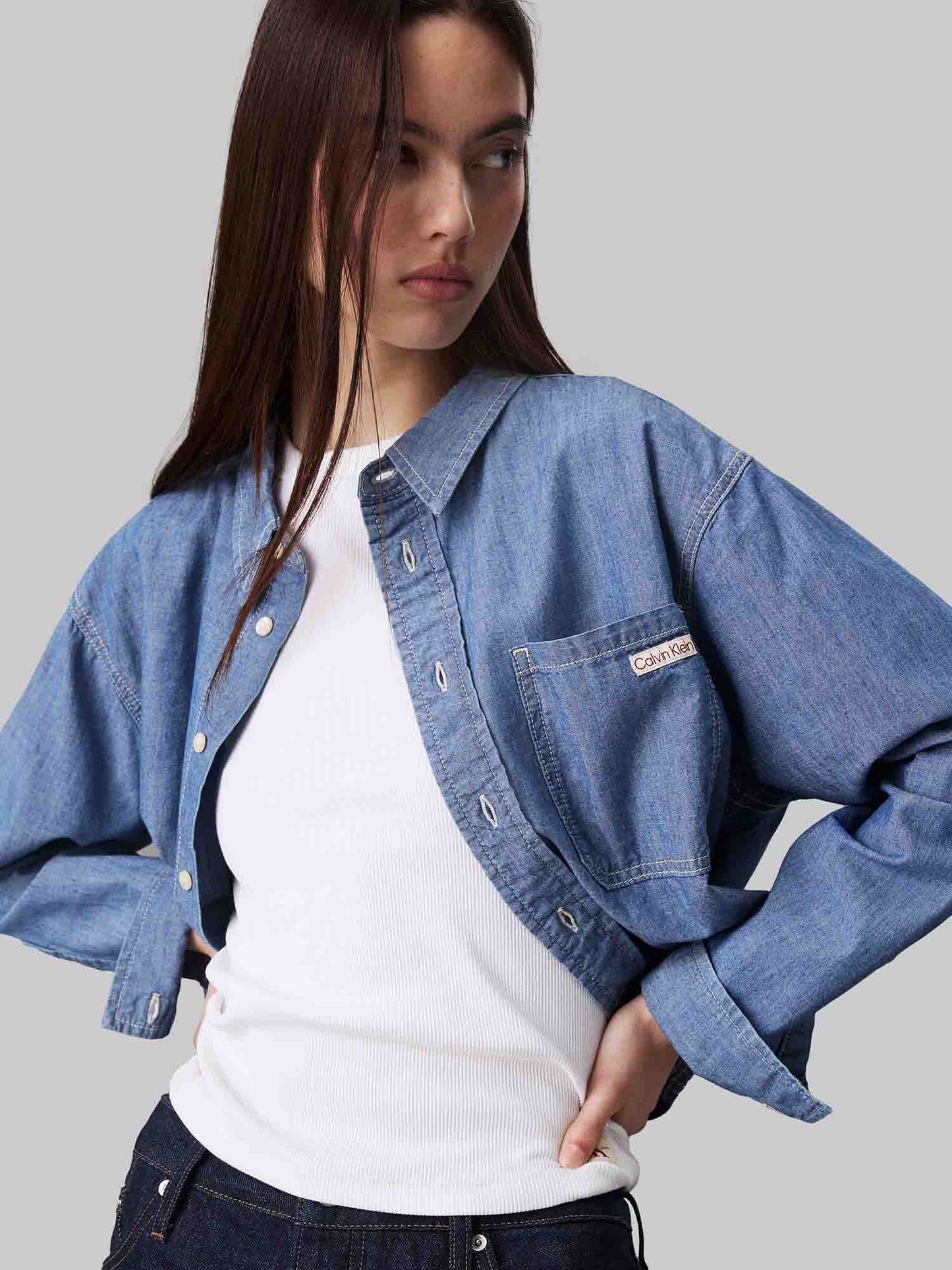 CAMICIA CROPPED DAD DENIM CALVIN KLEIN JEANS DONNA JEANS