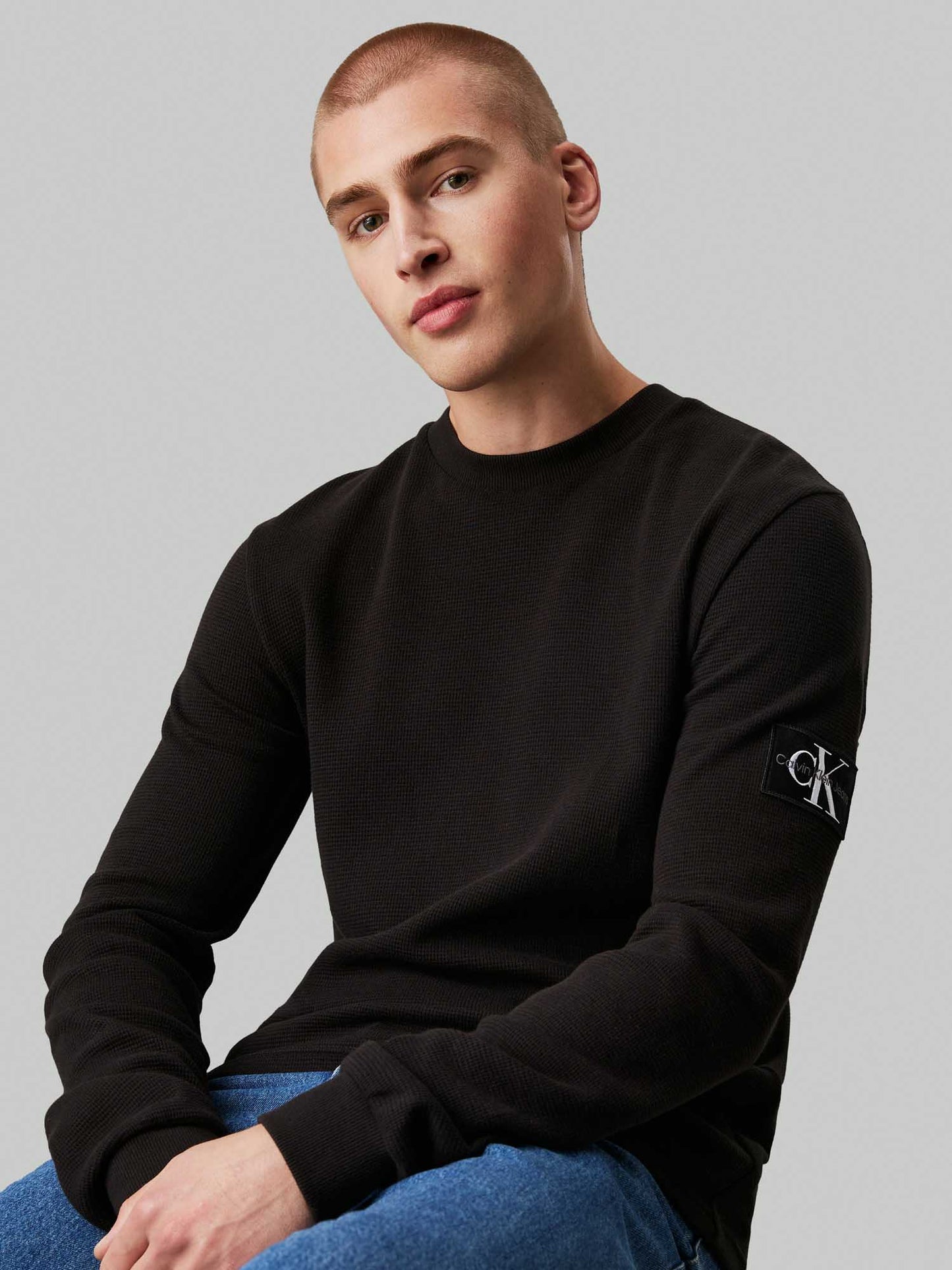 MAGLIA WAFFLE CALVIN KLEIN JEANS UOMO NERO
