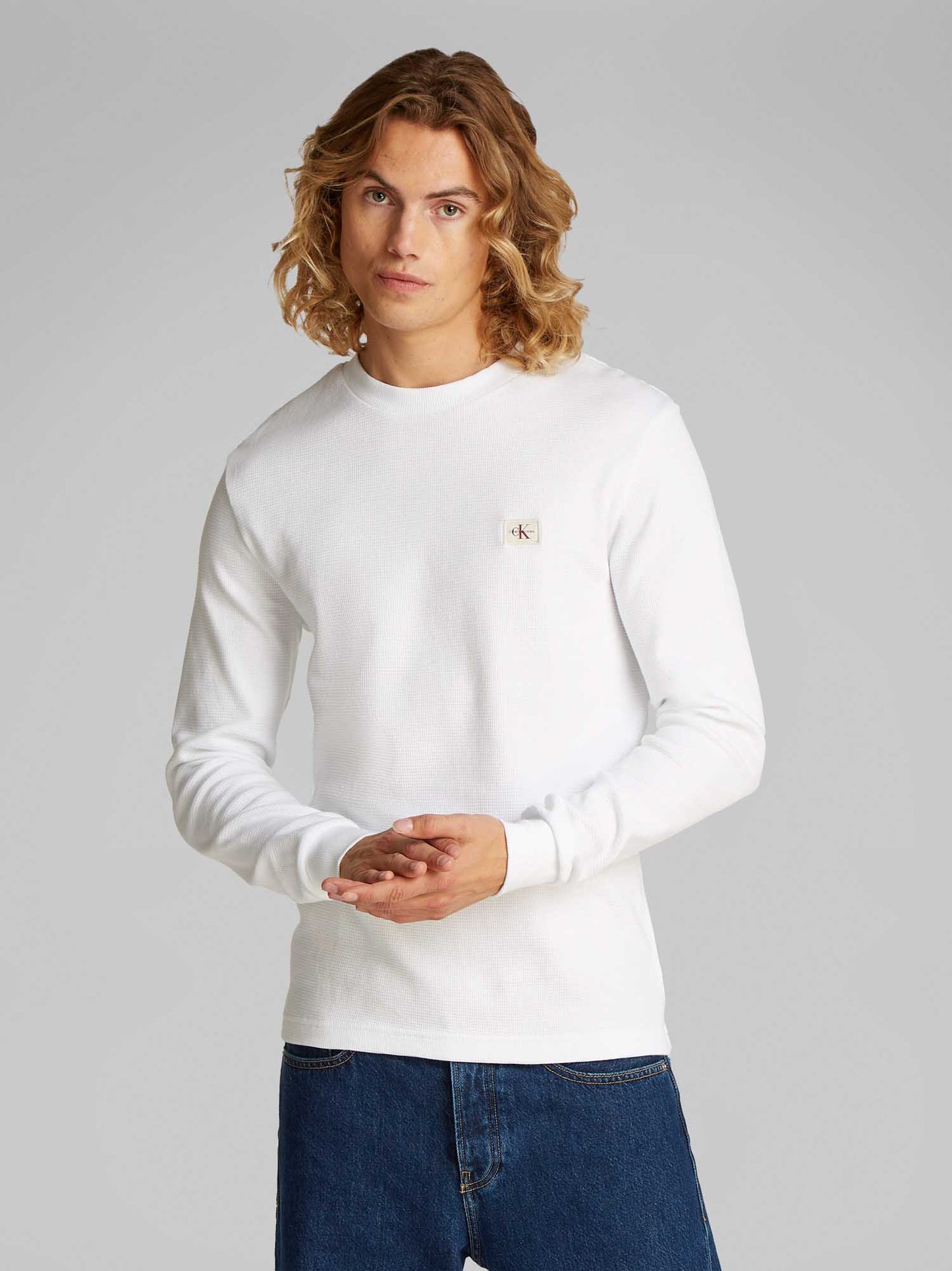 MAGLIA WAFFLE CALVIN KLEIN JEANS UOMO BIANCO