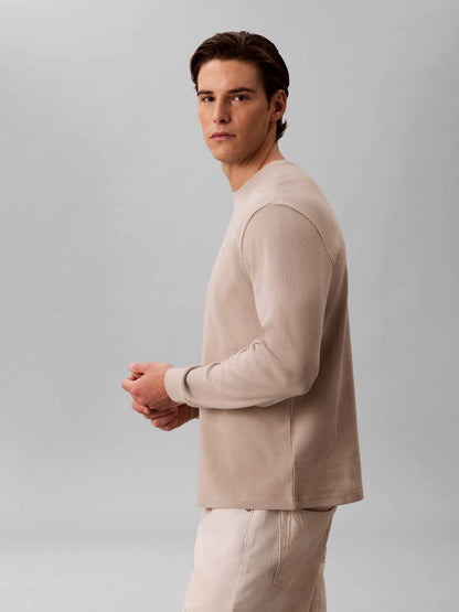 Calvin Klein Ck Waffle Badge Crew, maglia da uomo fango