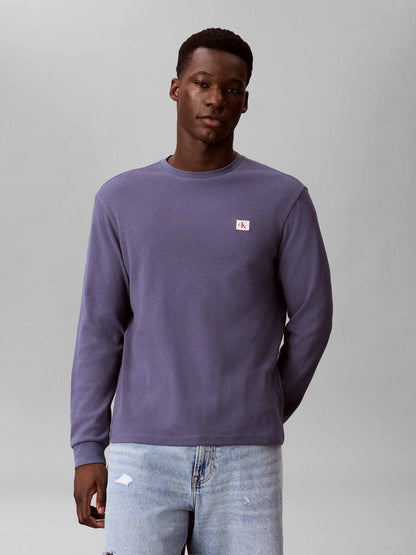 Calvin Klein CK Waffle Badge Crew, maglia da uomo blu