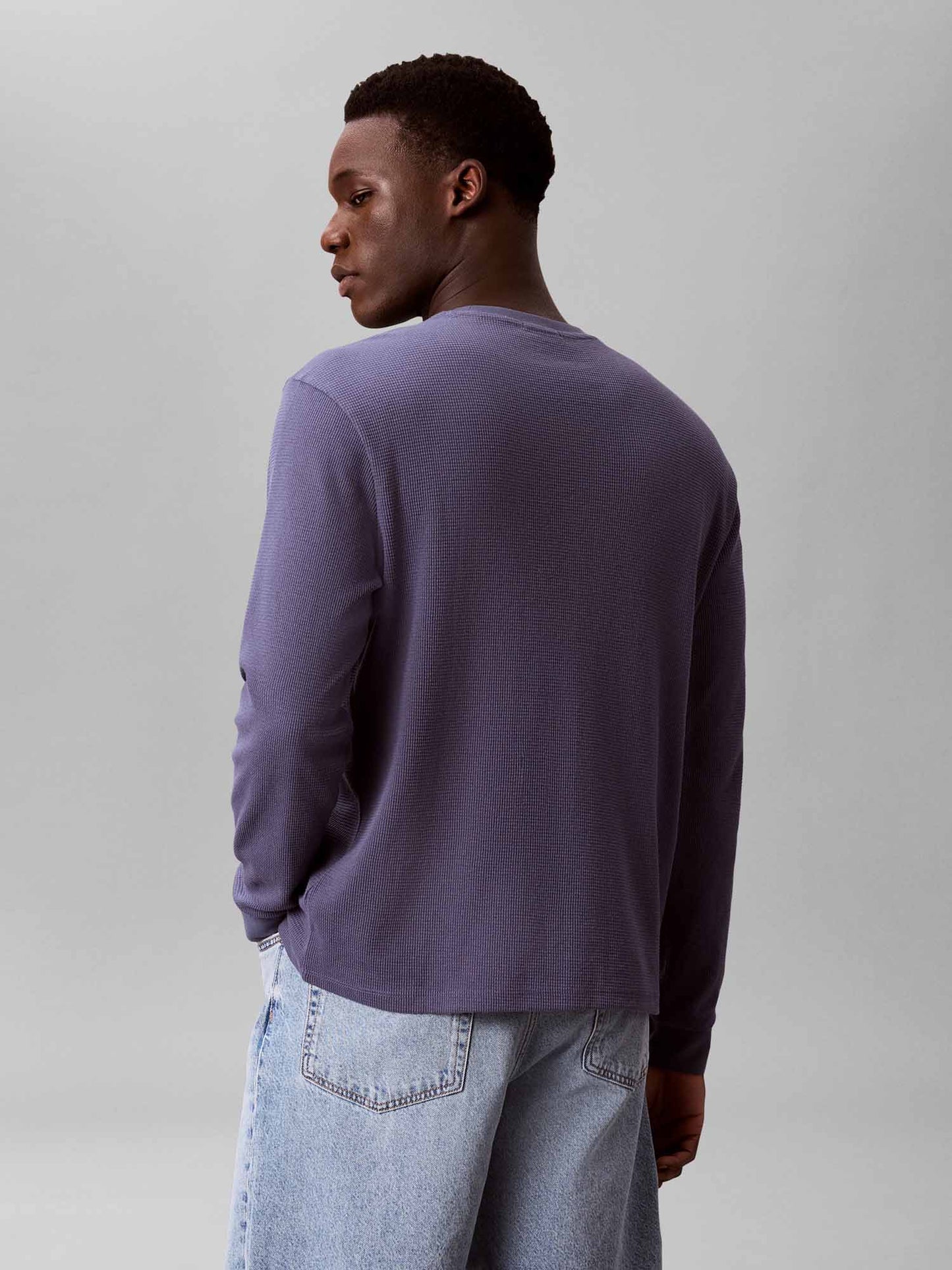 Calvin Klein CK Waffle Badge Crew, maglia da uomo blu