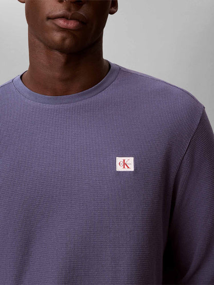 Calvin Klein CK Waffle Badge Crew, maglia da uomo blu