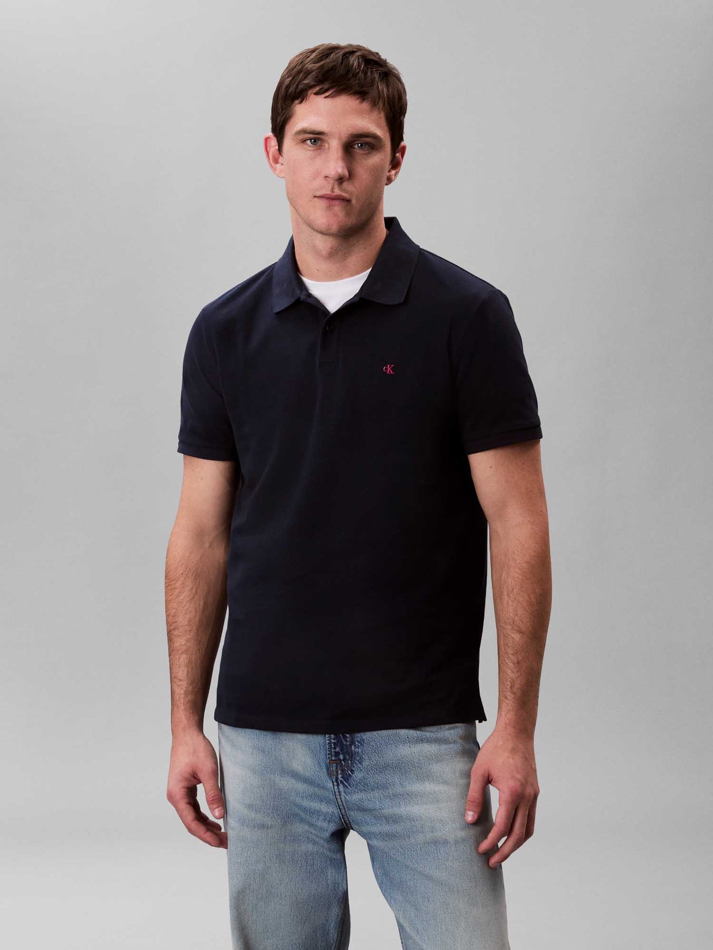 Polo da uomo Calvin Klein in cotone azzurro a maniche corte