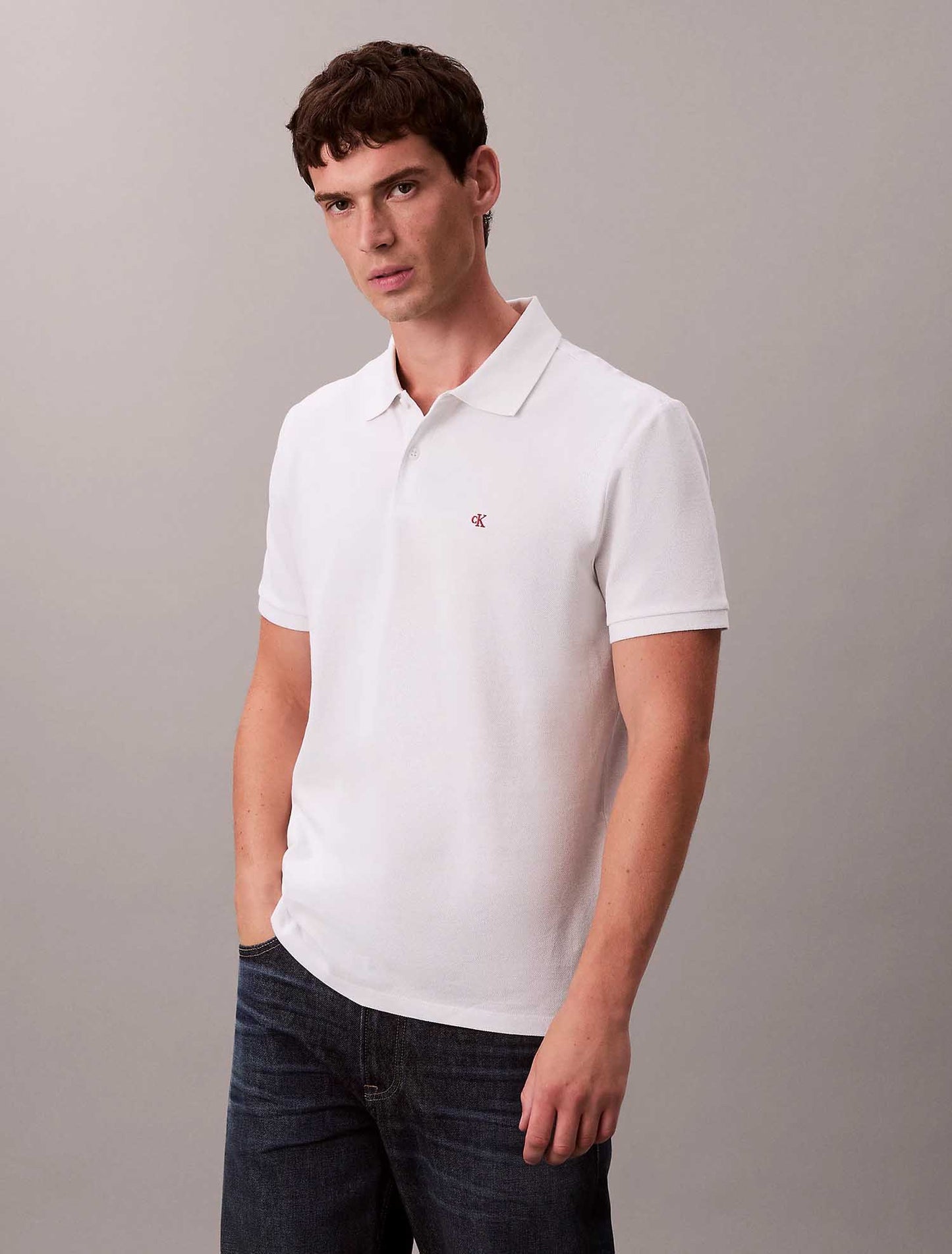 Polo da uomo bianca in cotone Calvin Klein Jeans