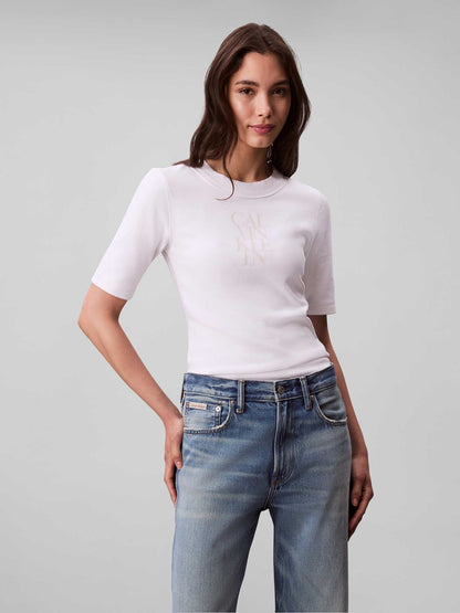 MAGLIA MANICHE LUNGHE CON LOGO CALVIN KLEIN JEANS DA DONNA BIANCO