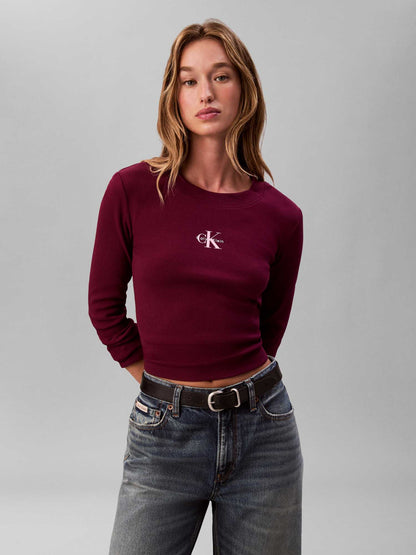 T-shirt a maniche lunghe Calvin Klein Jeans slim fit bordeaux da donna