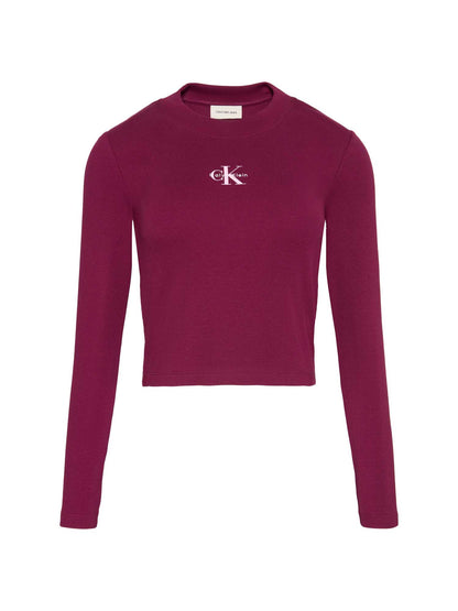 T-shirt a maniche lunghe Calvin Klein Jeans slim fit bordeaux da donna