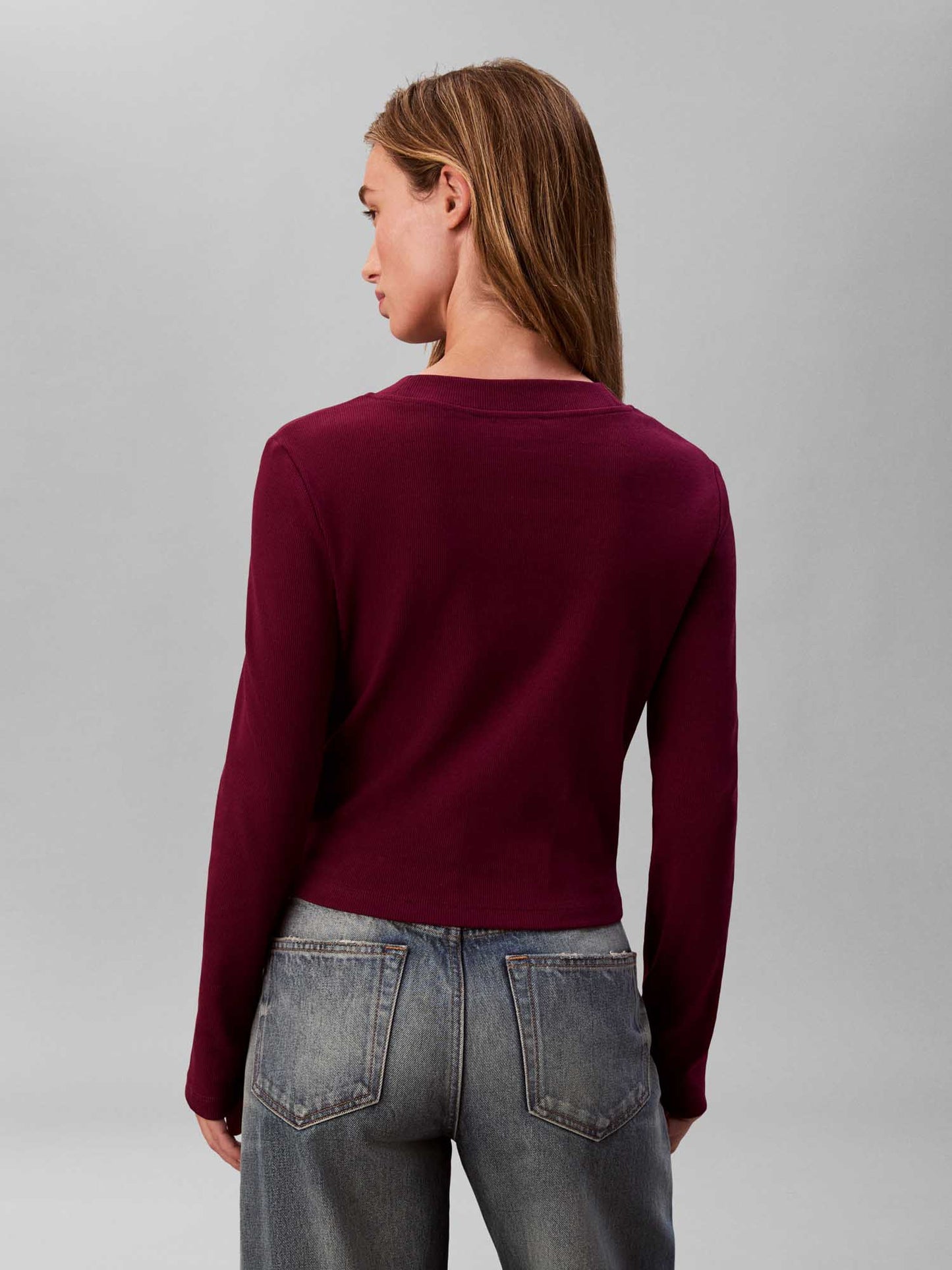 T-shirt a maniche lunghe Calvin Klein Jeans slim fit bordeaux da donna