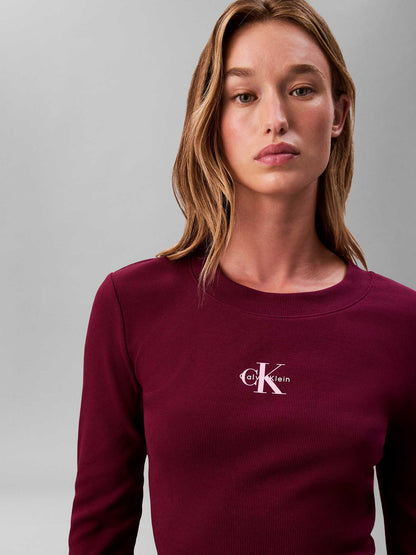 T-shirt a maniche lunghe Calvin Klein Jeans slim fit bordeaux da donna