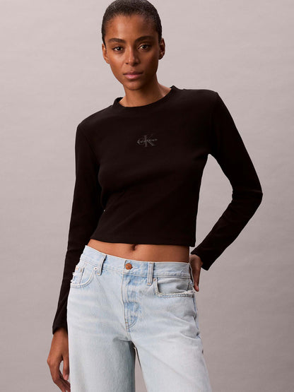 T-shirt maniche lunghe Calvin Klein Jeans slim nera da donna