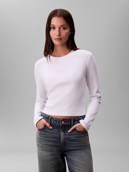 Calvin Klein Jeans t-shirt maniche lunghe slim fit bianca da donna