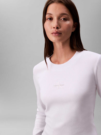 Calvin Klein Jeans t-shirt maniche lunghe slim fit bianca da donna