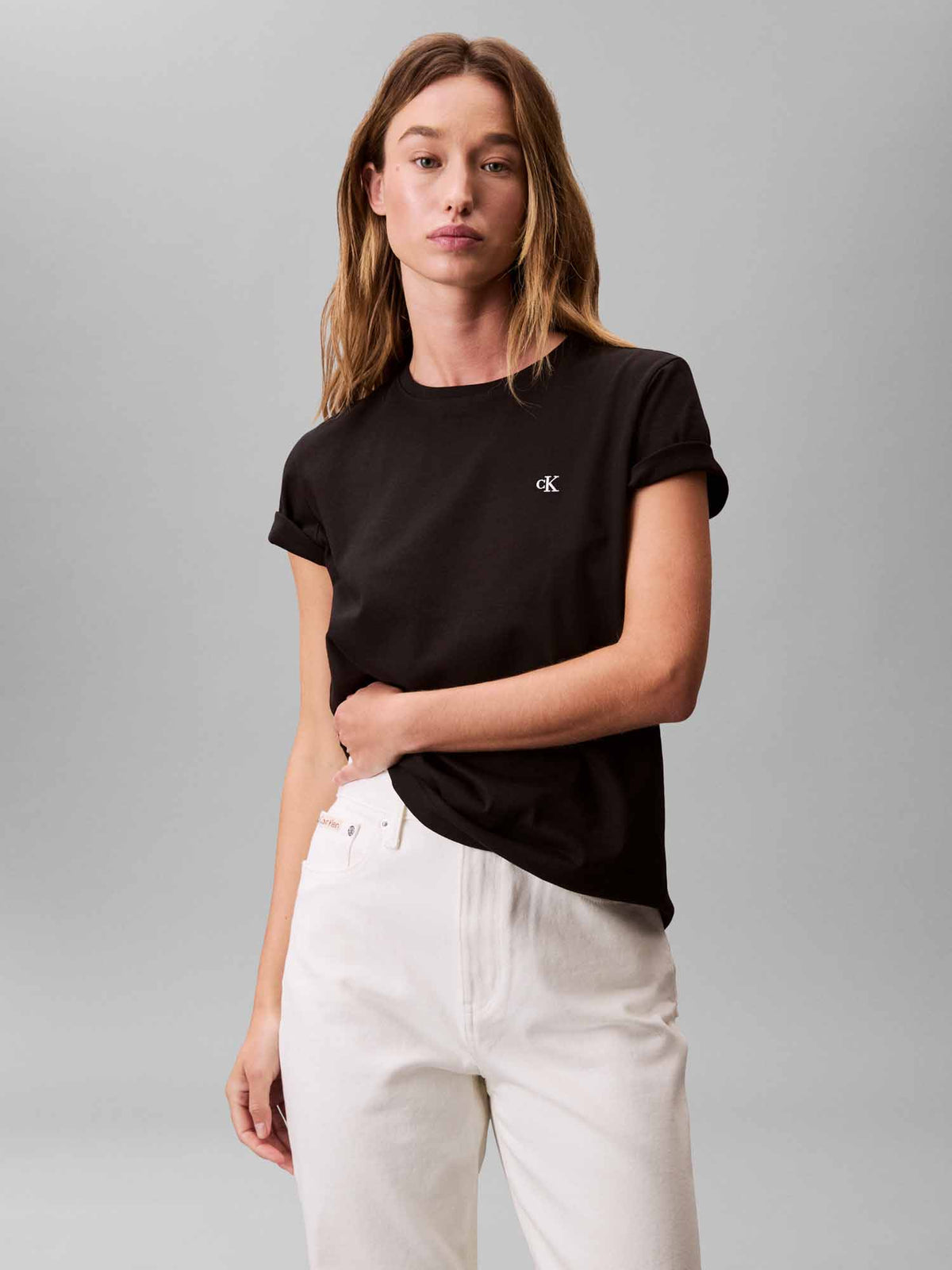 Ck monogram crew tee t-shirt da donna nero