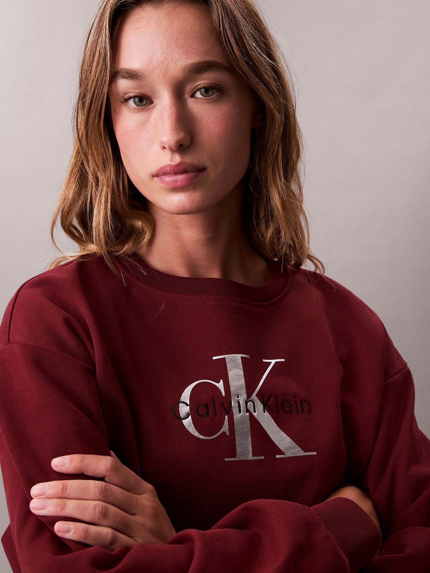 FELPA GIROCOLLO CALVIN KLEIN JEANS DA DONNA BORDEAUX