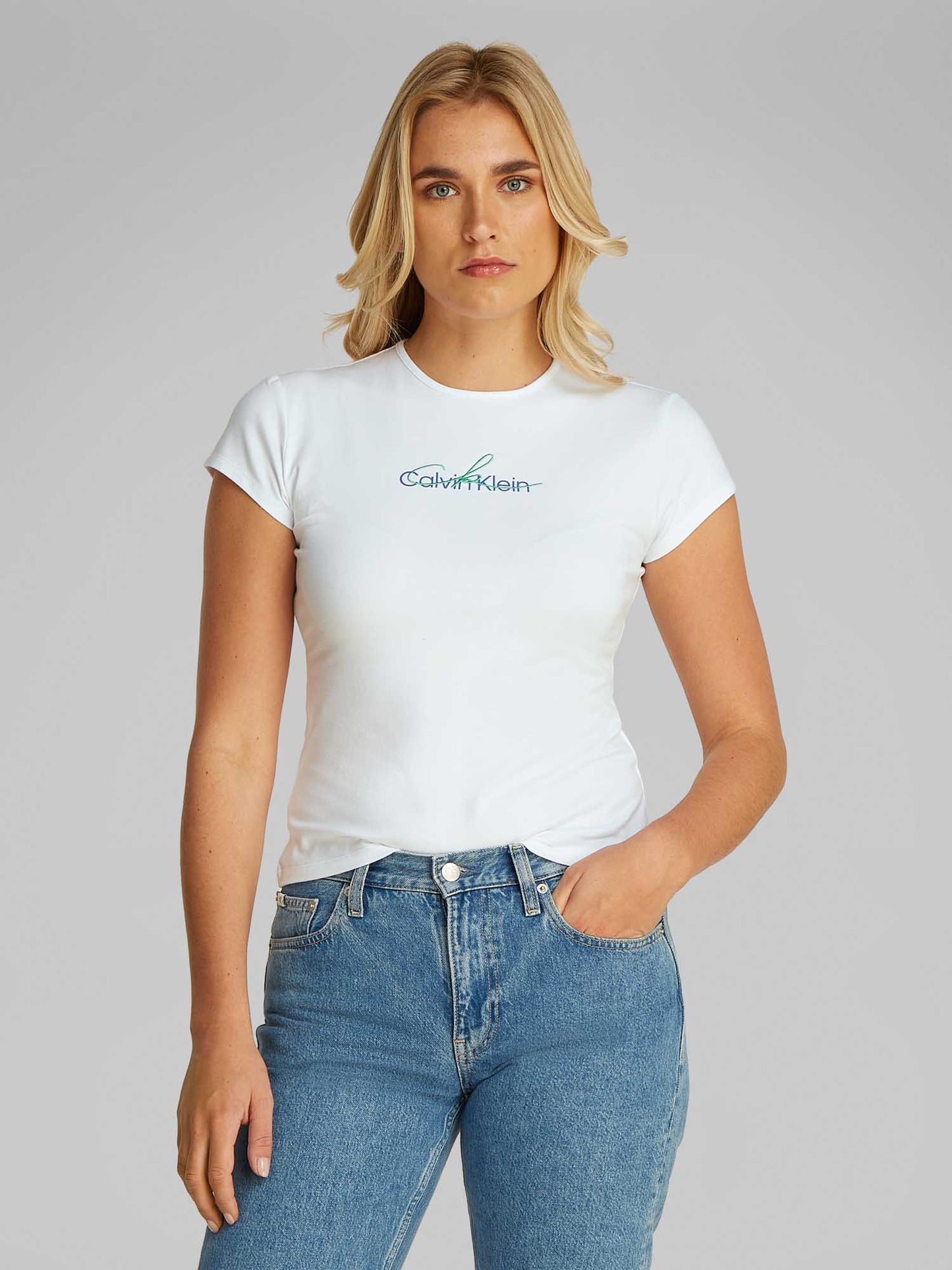 T-SHIRT SLIM SCRIPT CALVIN KLEIN JEANS DONNA BIANCO