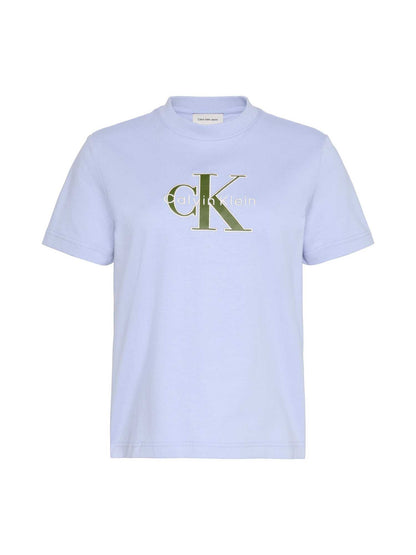 T-shirt lilla Calvin Klein Jeans con logo ricamato da donna