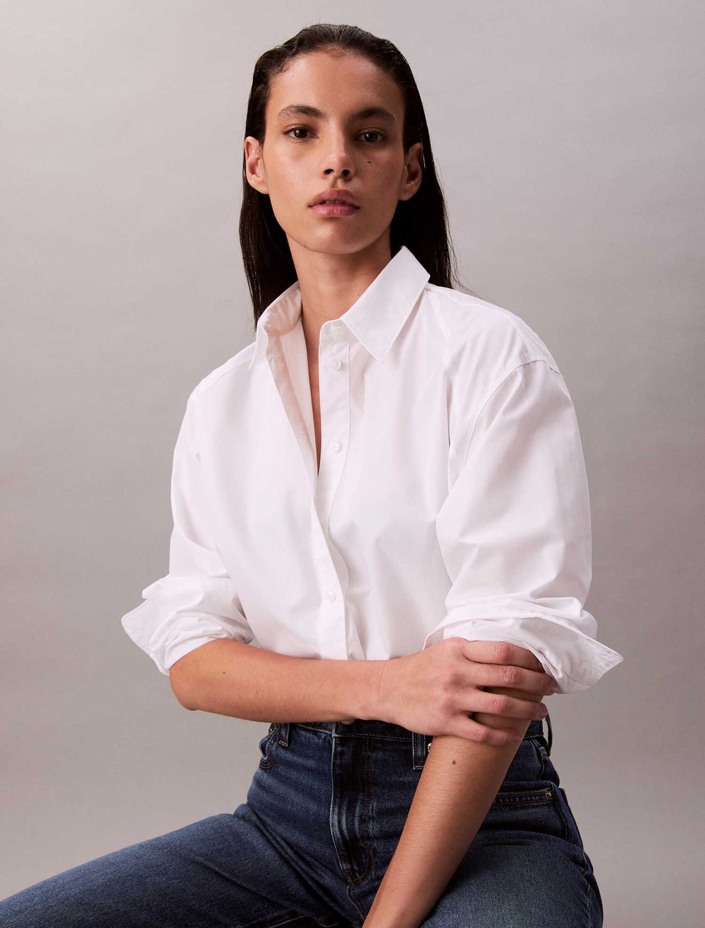 CAMICIA BOXY CROPPED CALVIN KLEIN JEANS DONNA BIANCO
