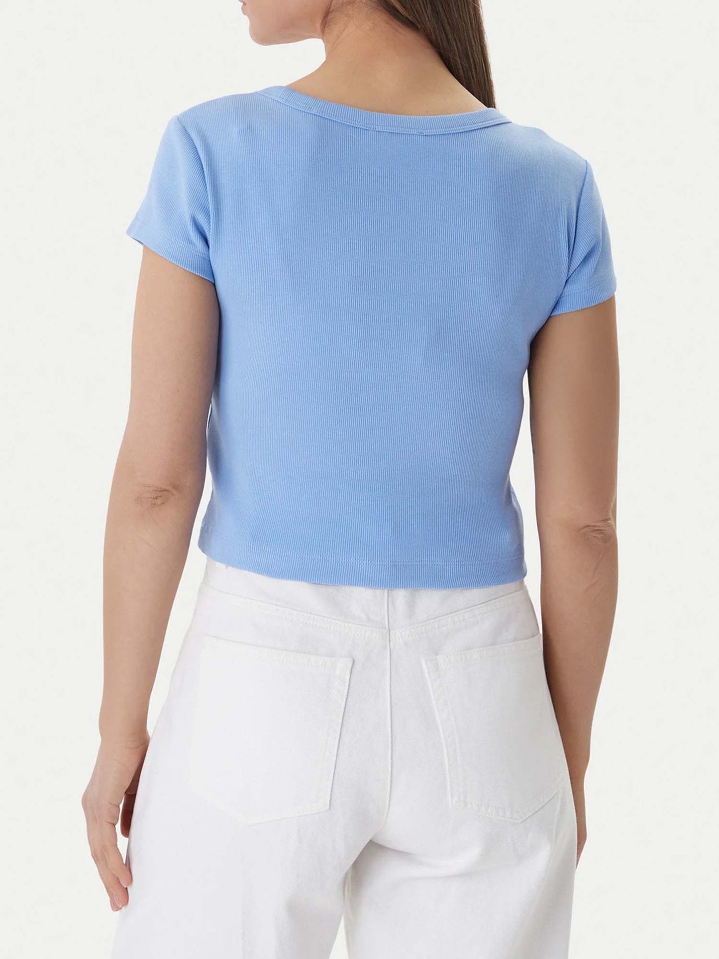 T-shirt cropped azzurra Calvin Klein Jeans da donna in cotone