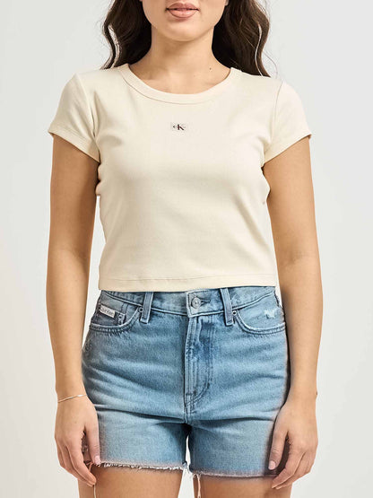 Calvin Klein Jeans t-shirt cropped a costine beige da donna