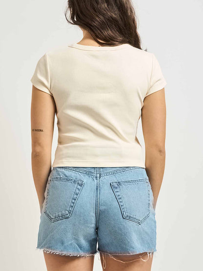 Calvin Klein Jeans t-shirt cropped a costine beige da donna