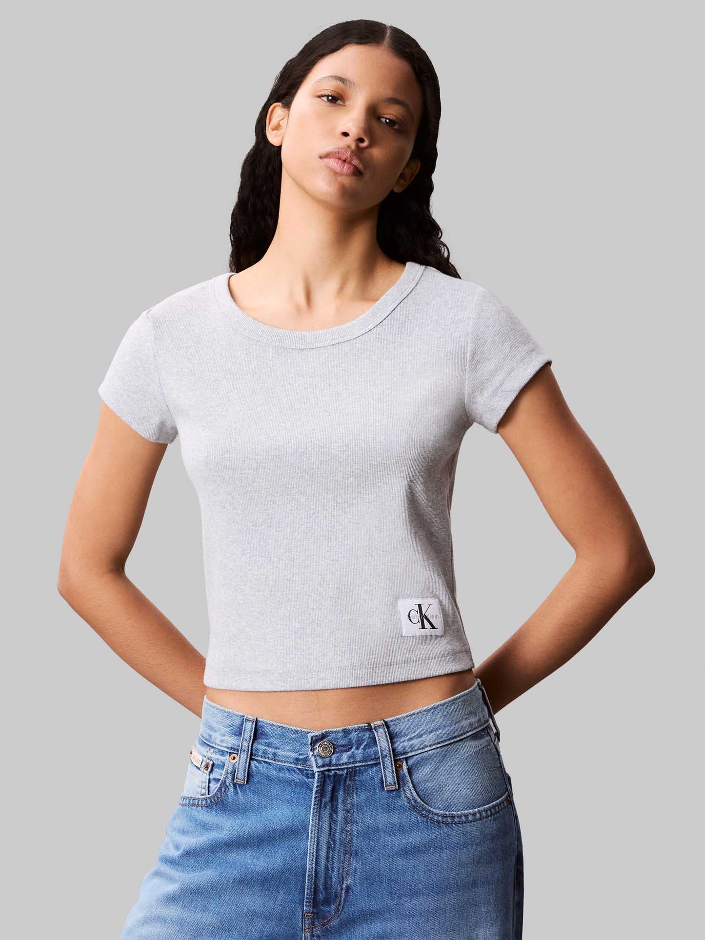 T-SHIRT A COSTINE ELASTICIZZATA CALVIN KLEIN JEANS DONNA GRIGIO