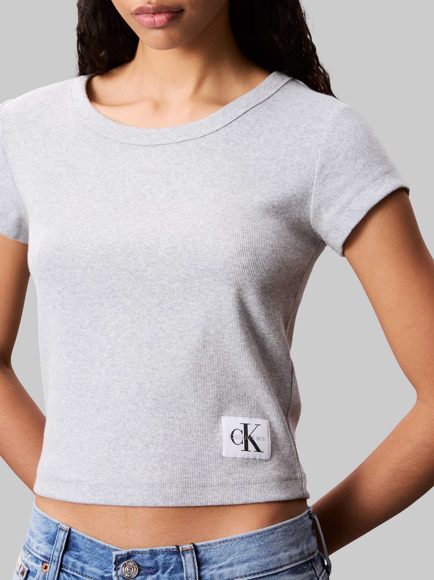 T-SHIRT A COSTINE ELASTICIZZATA CALVIN KLEIN JEANS DONNA GRIGIO