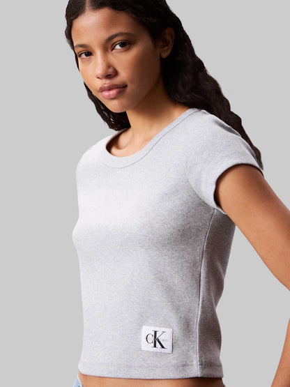 T-SHIRT A COSTINE ELASTICIZZATA CALVIN KLEIN JEANS DONNA GRIGIO
