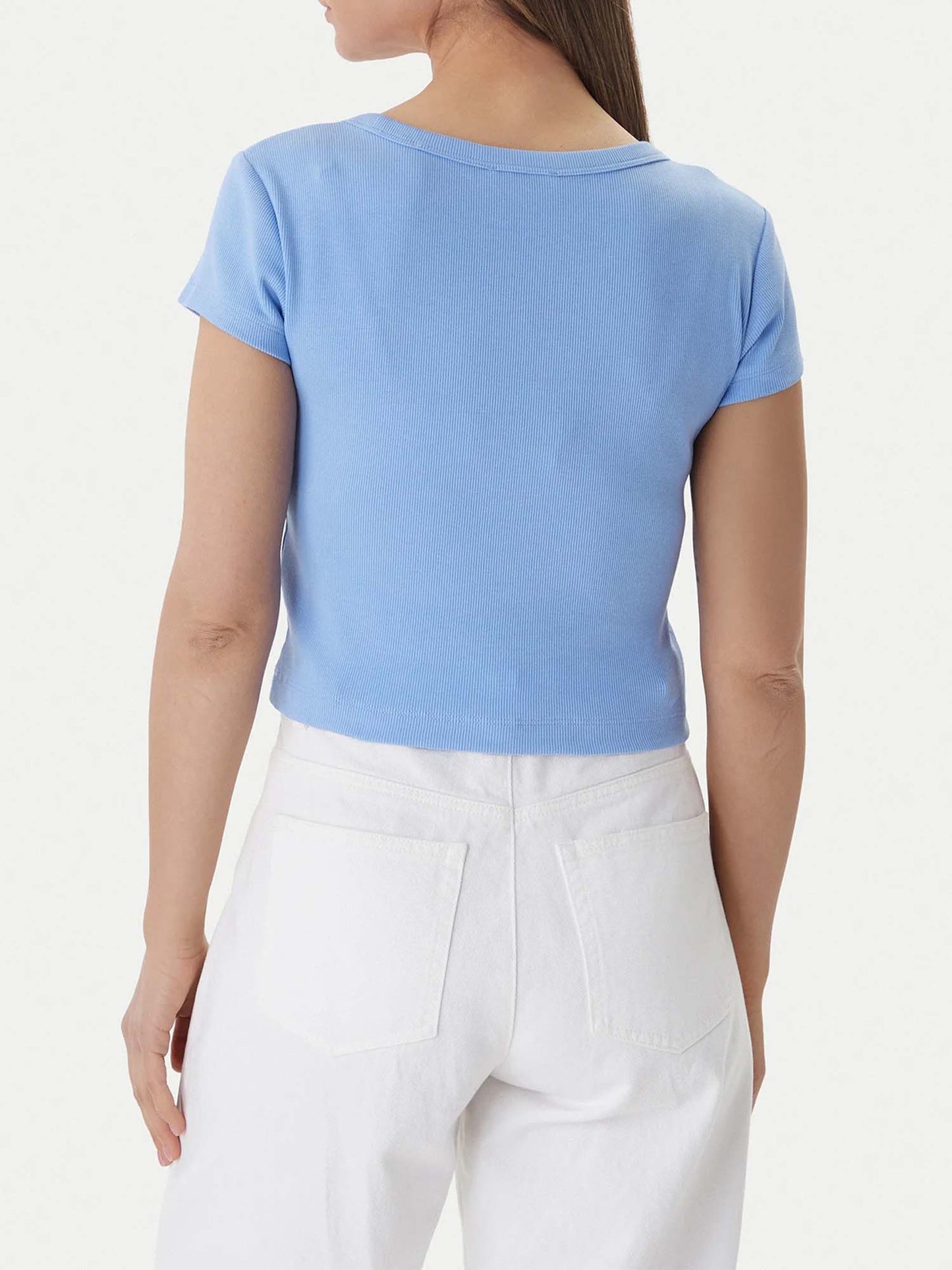 T-shirt azzurra Calvin Klein Jeans crop a costine da donna