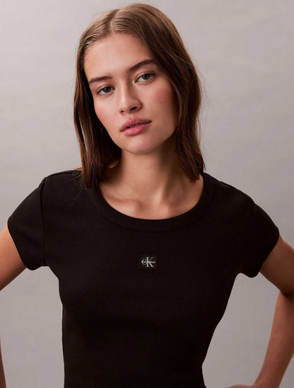 T-shirt a costine elasticizzata Calvin Klein da donna nera