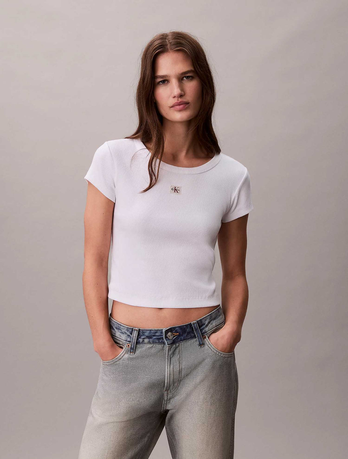 Ck woven label baby t-shirt da donna bianco