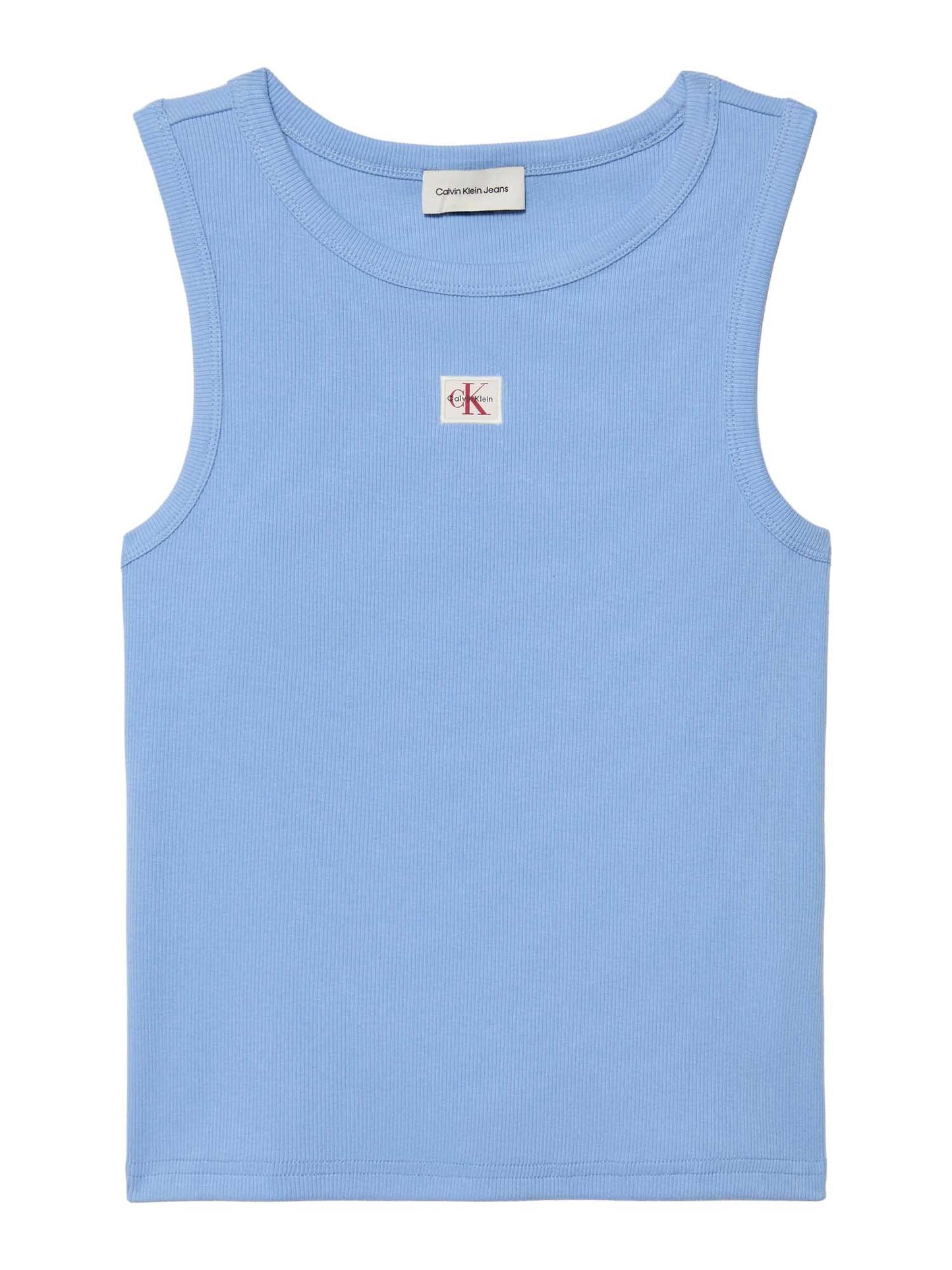 Canotta azzurra donna Calvin Klein Jeans con etichetta in tessuto