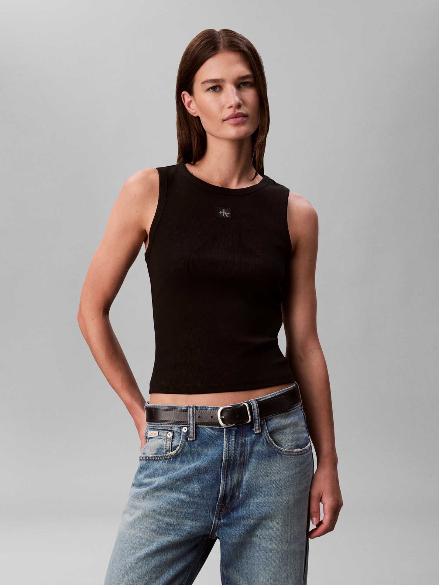 Canotta nera Calvin Klein Jeans in cotone a coste da donna