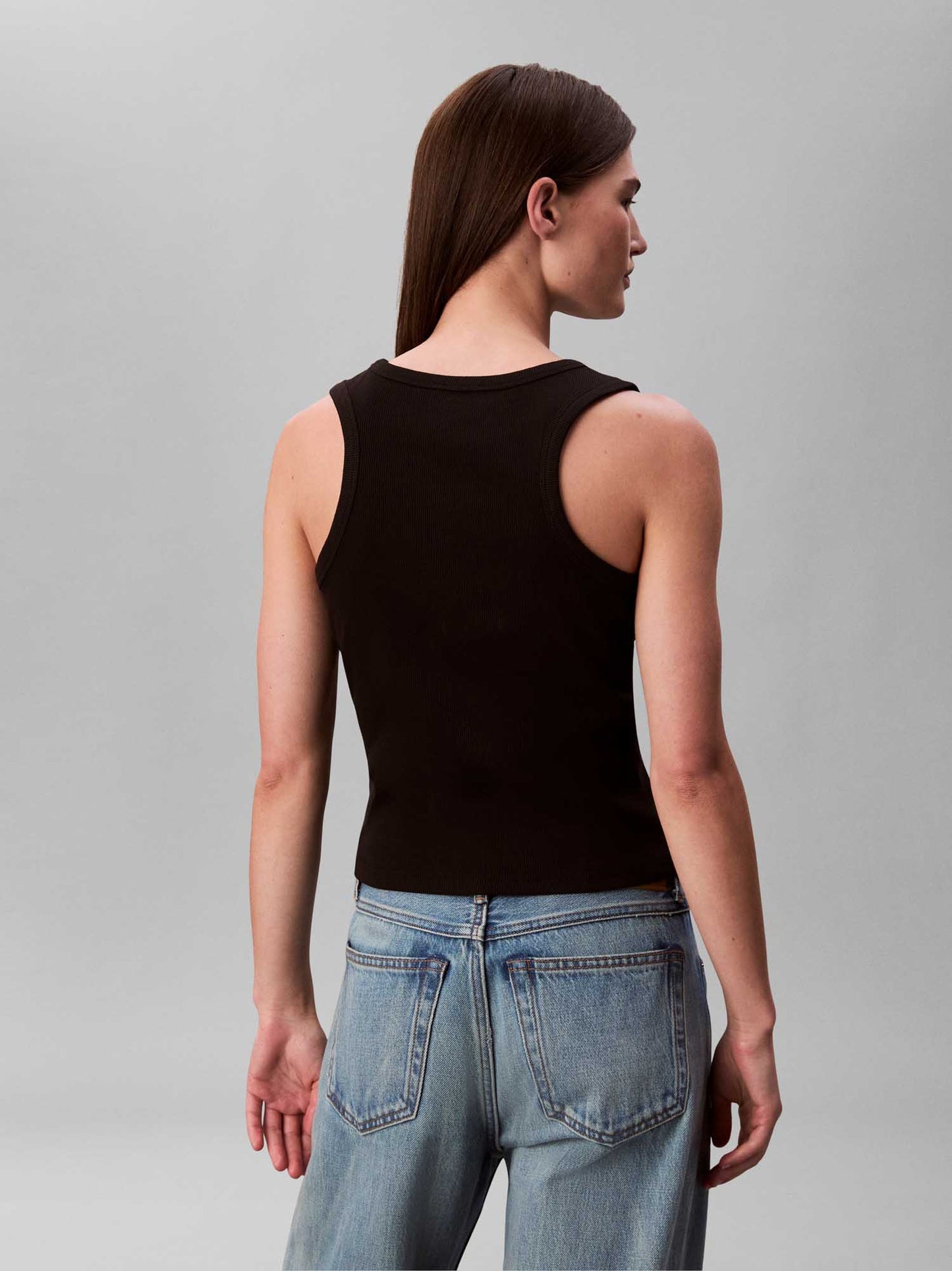 Canotta nera Calvin Klein Jeans in cotone a coste da donna