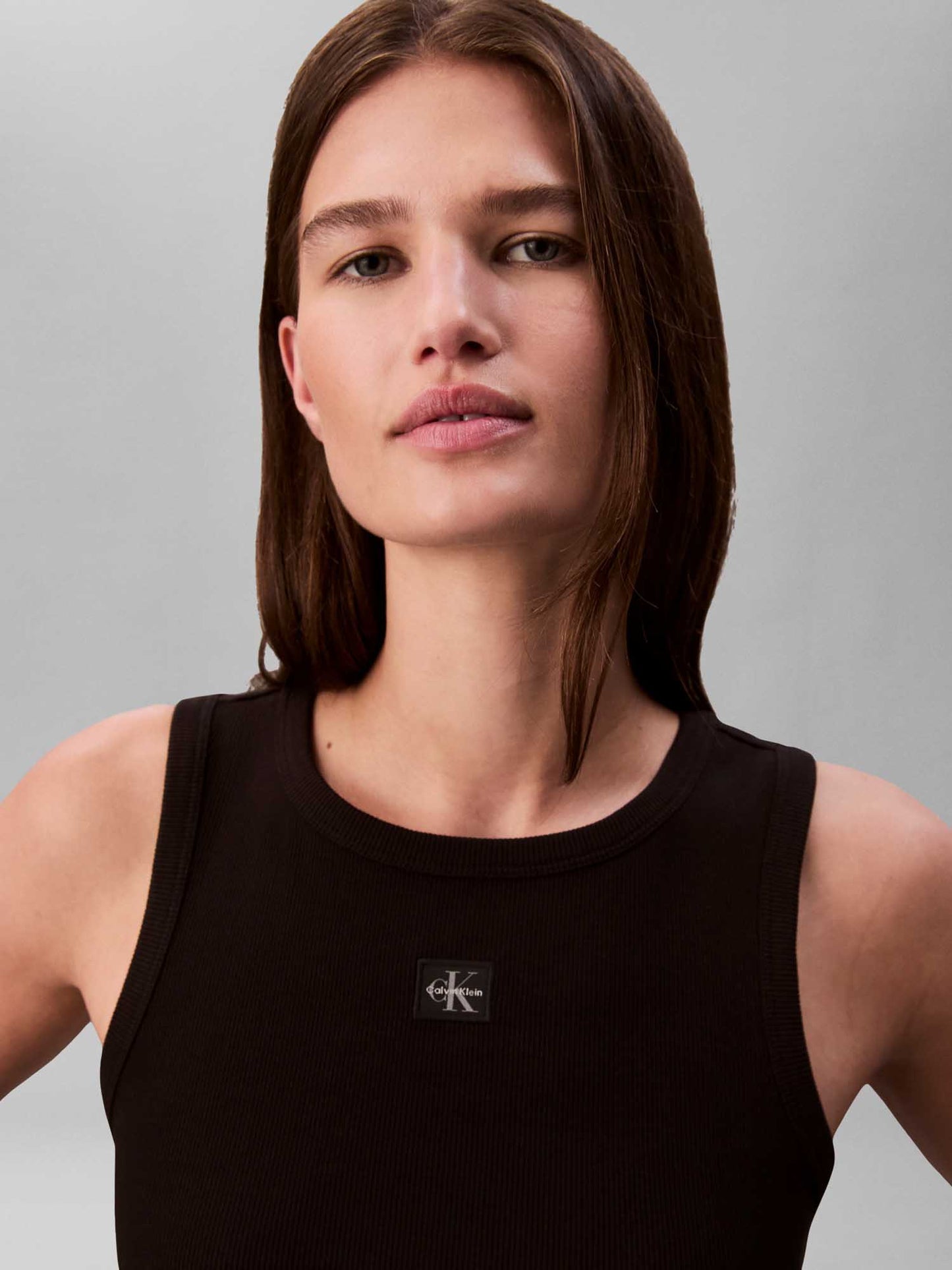 Canotta nera Calvin Klein Jeans in cotone a coste da donna