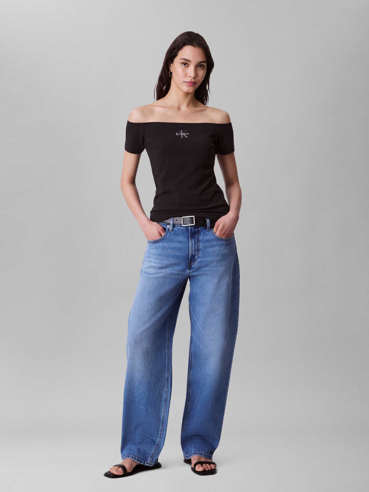 T-SHIRT COLLO A BARCA CALVIN KLEIN JEANS DA DONNA NERO