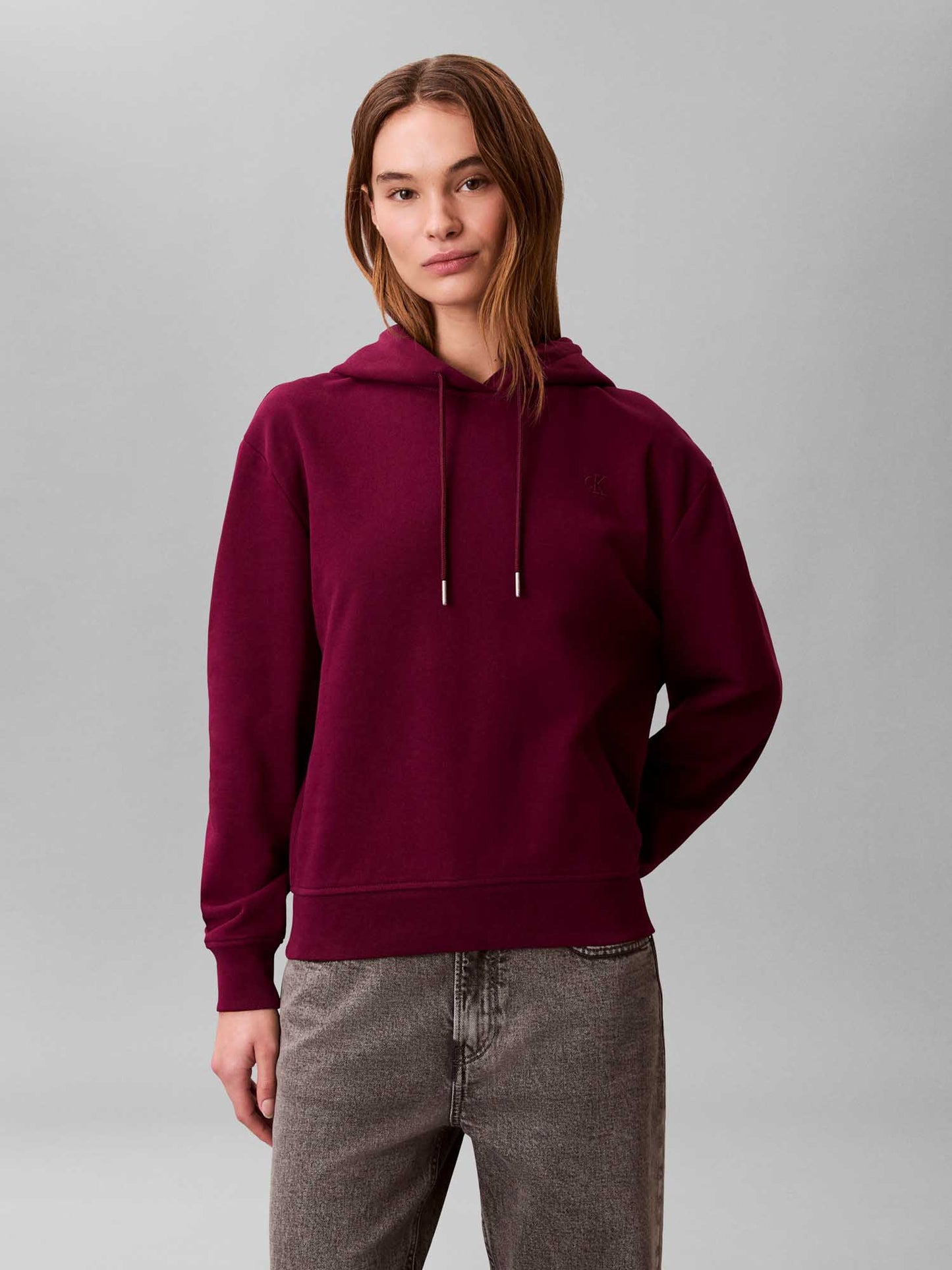 Felpa con cappuccio bordeaux Calvin Klein da donna
