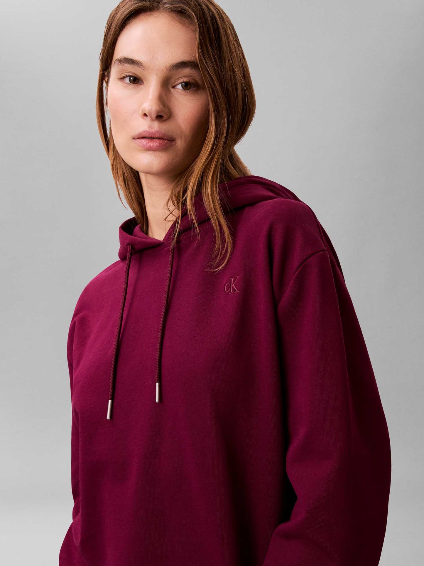 Felpa con cappuccio bordeaux Calvin Klein da donna