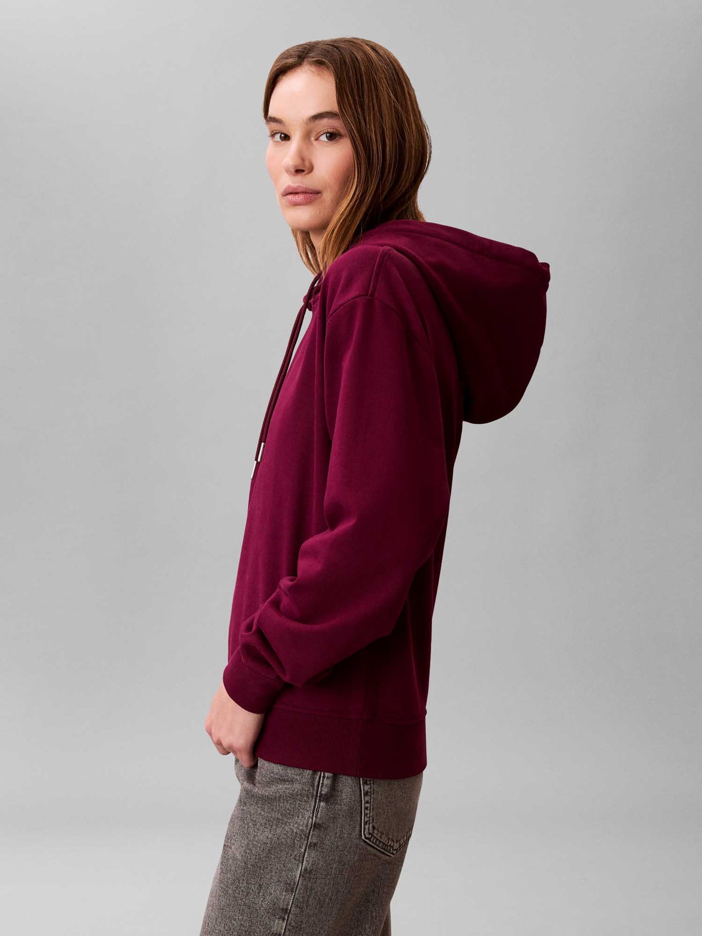 Felpa con cappuccio bordeaux Calvin Klein da donna