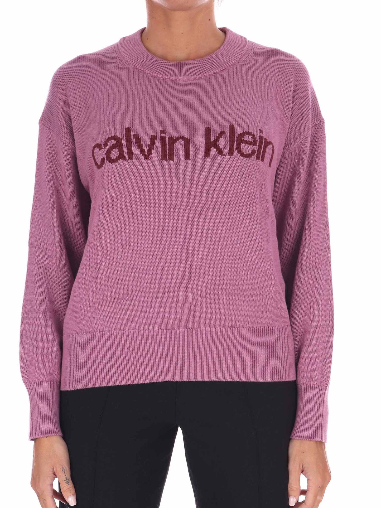 PULLOVER GIROCOLLO CON LOGO CALVIN KLEIN DA DONNA BORDEAUX