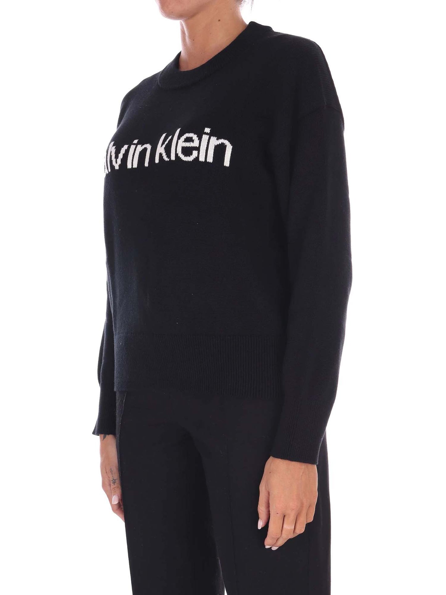 PULLOVER GIROCOLLO CON LOGO CALVIN KLEIN DA DONNA NERO