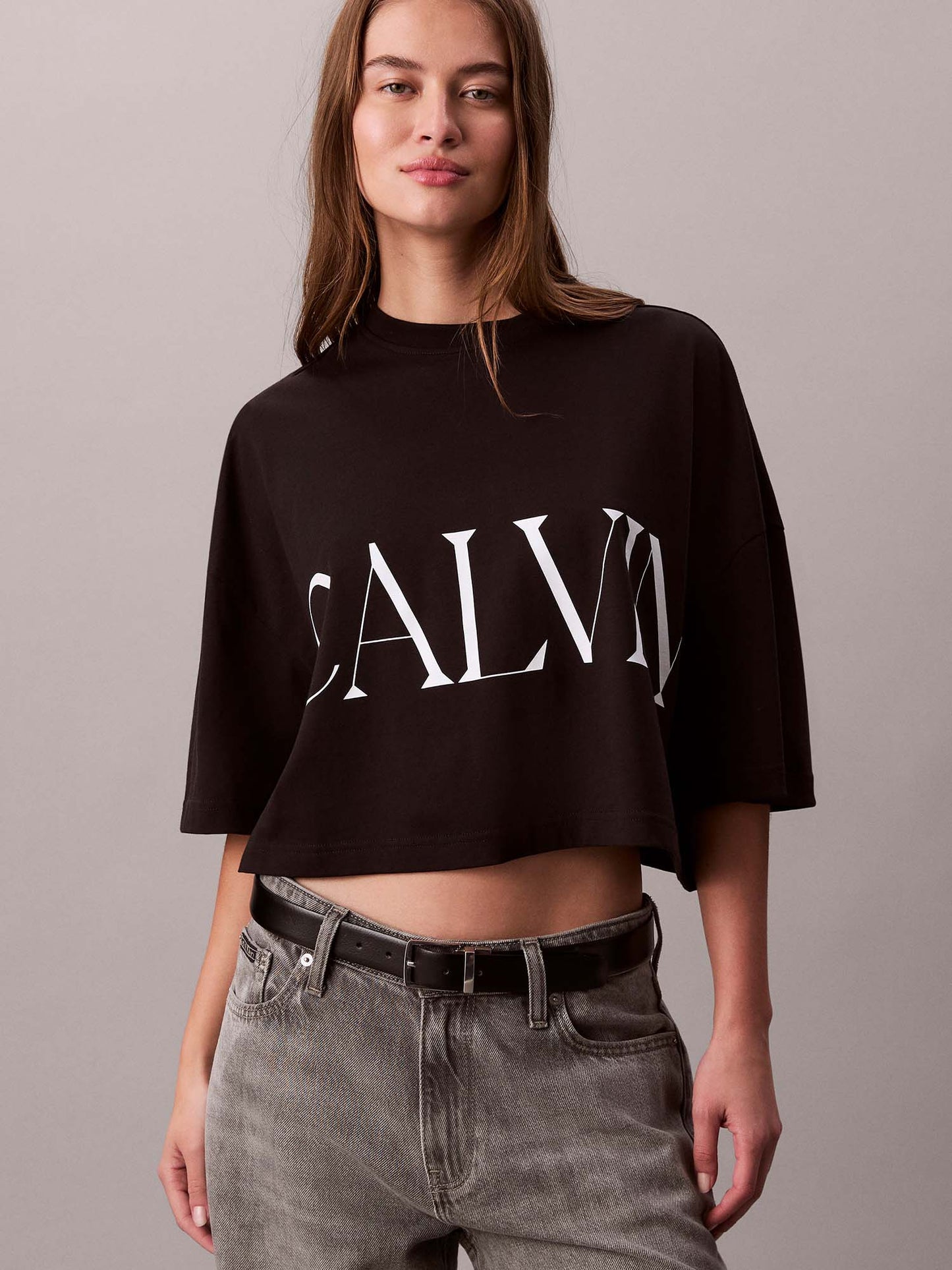 T-SHIRT GRAFICA CROPPED CALVIN KLEIN JEANS DA DONNA NERO