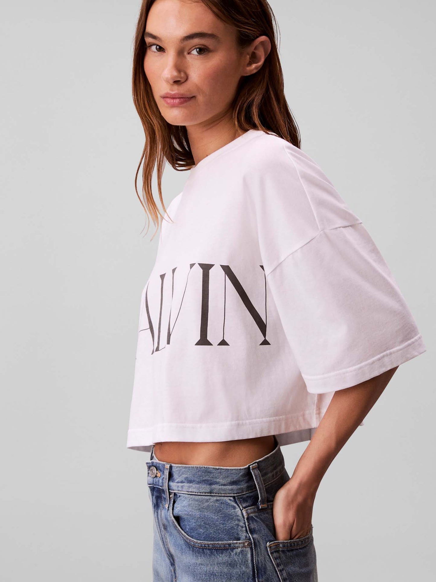 T-SHIRT GRAFICA CROPPED CALVIN KLEIN JEANS DA DONNA BIANCO